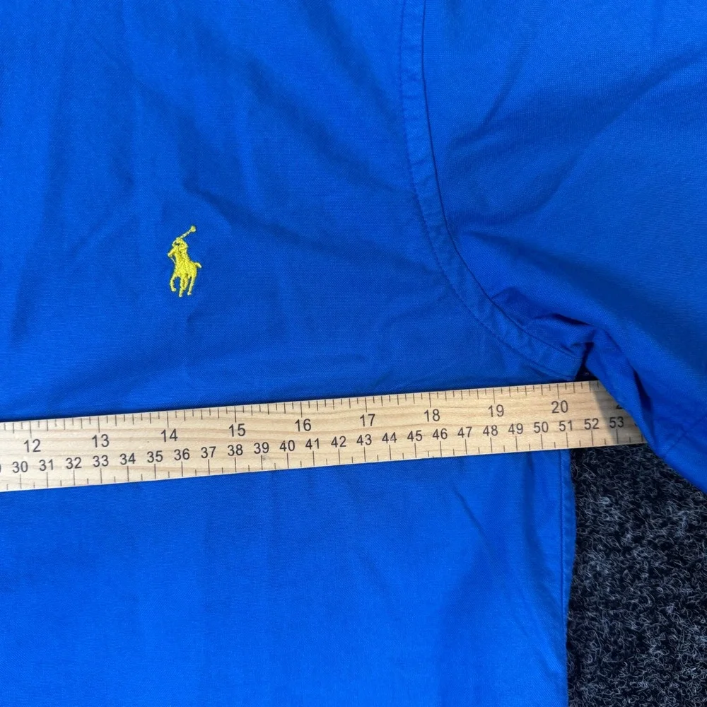 Ralph Lauren Boy XL 18-20 Blue Short Sleeve Button Down Shirt Yellow Pony Cotton